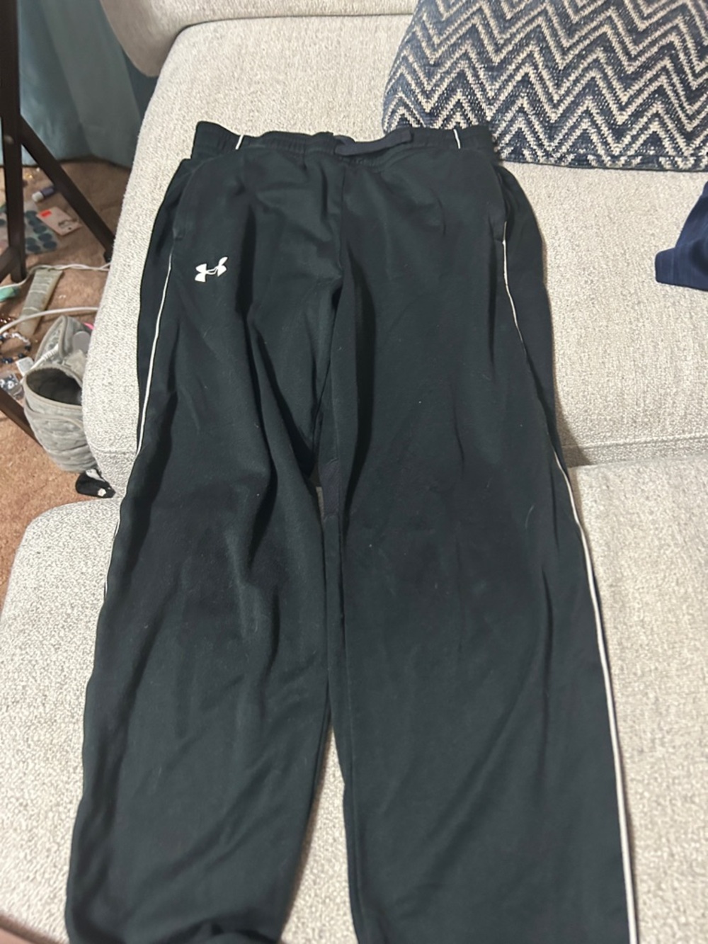 Under Armour Black Track Pants with White Piping